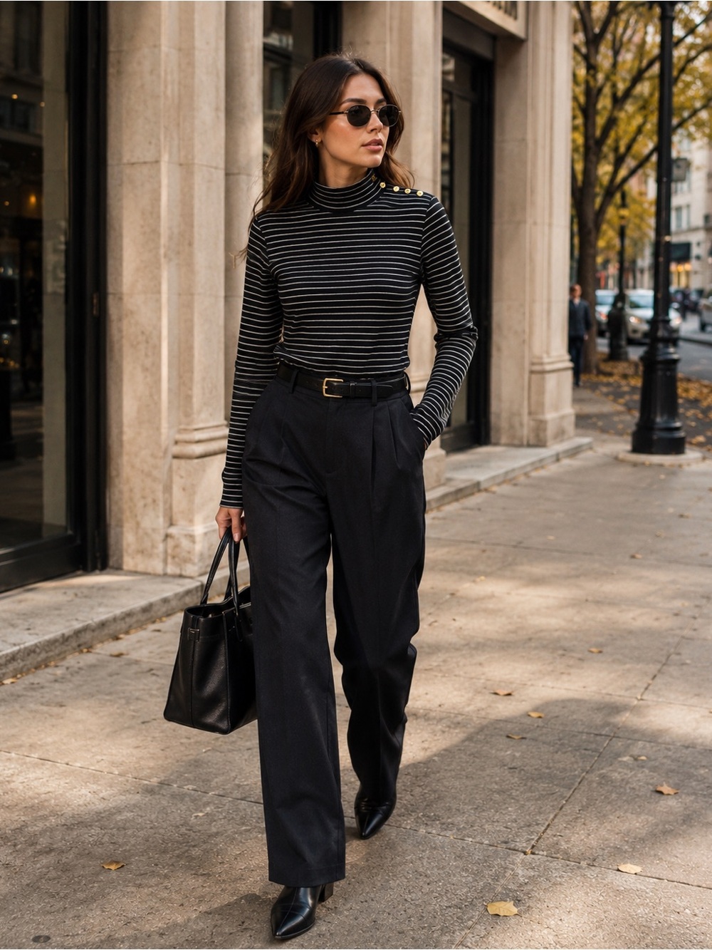 J. Crew Black Striped Long-Sleeve Turtleneck